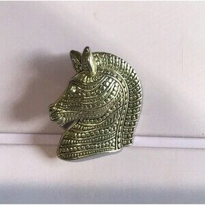 Vintage Trojan Horse Head Brooch Pin Silver Tone Stud Textured 1.5"